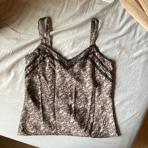 Ann Taylor silk black and white patterned tank top with lace